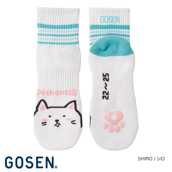 保存版】 ゴーセン GOSEN テニスウェア pochaneco ぽちゃ猫 ハーフソックス 22〜25 NSH03 2020SS 